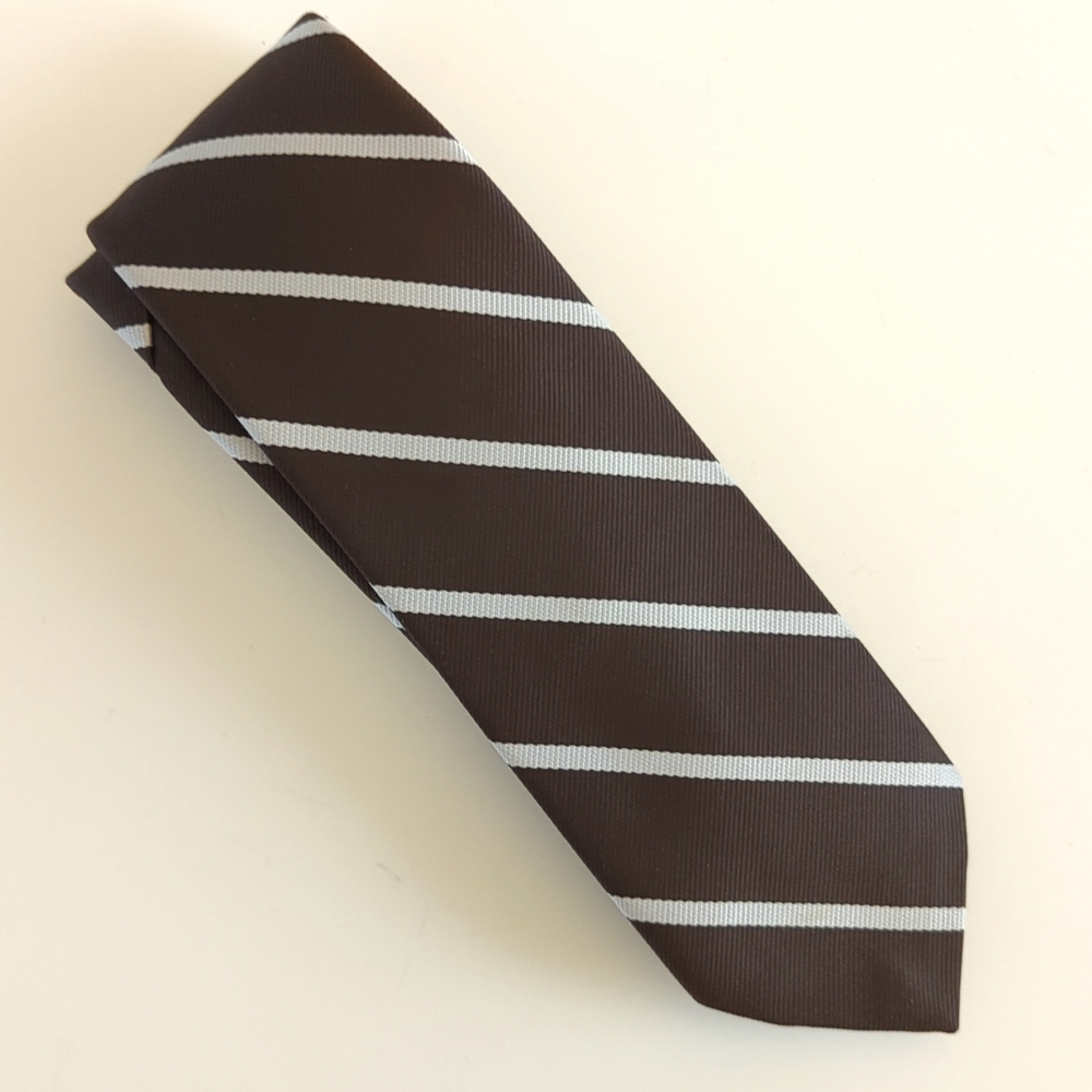 Brown and White Striped Tie